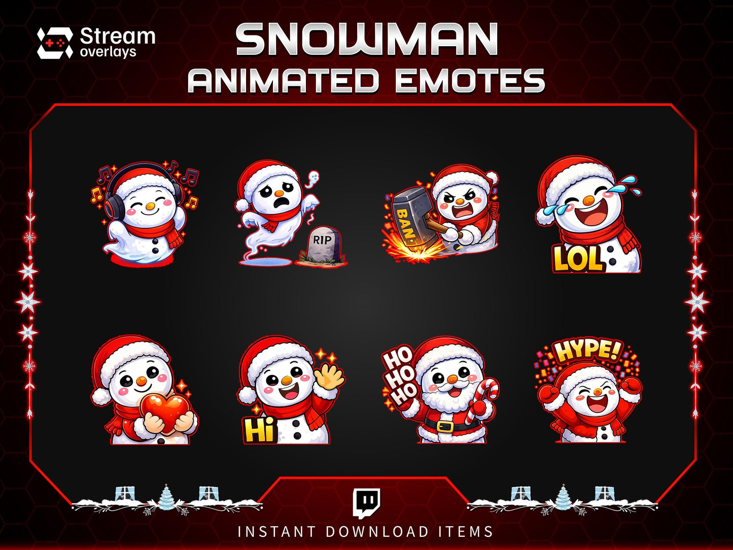 8x Snowman Animated Emotes | Christmas Holiday Emote Pack | Twitch Sub Emotes | Tiktok Emotes | Discord Emojis