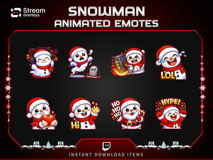 8x Snowman Animated Emotes | Christmas Holiday Emote Pack | Twitch Sub Emotes | Tiktok Emotes | Discord Emojis