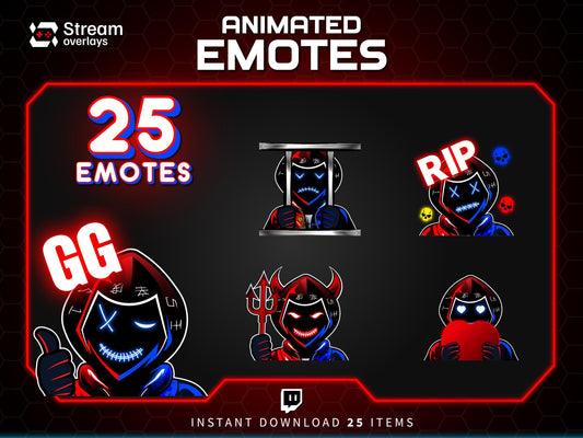 Animated Neon Mask Twitch Emotes: Cyberpunk Streamer Emojis, (25x PNG & GIF Downloadable Files )