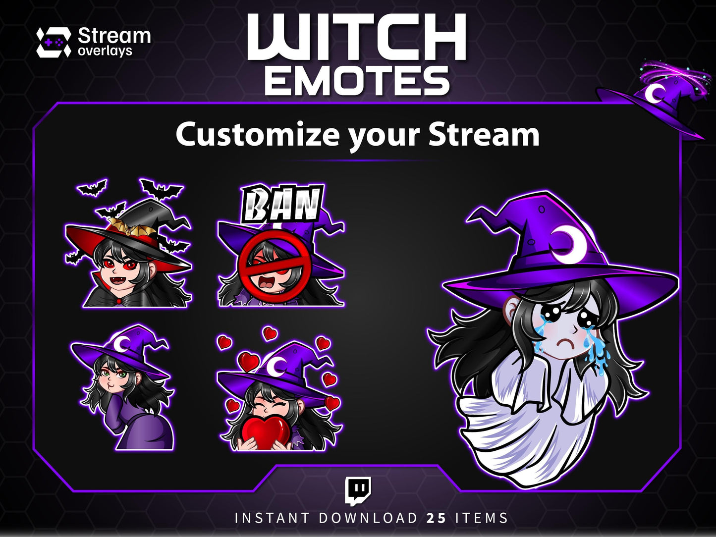 25 Witch Anime Emotes | Purple Halloween Twitch, Discord (Digital Download)
