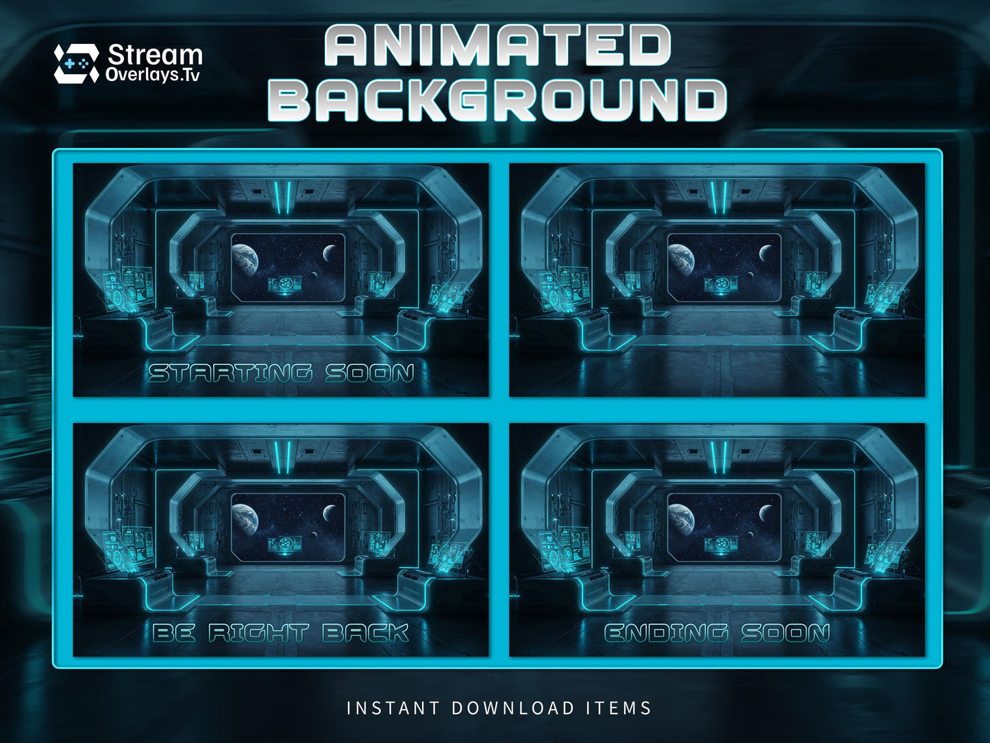 Futuristic Neon Animated Twitch Background | Sci-Fi Stream Room | Starting Soon BRB Ending Screens | Twitch Overlay Pack