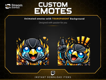 Flaming Phoenix Emotes | Fire Bird Twitch Stickers Pack | Cyborg Phoenix Emojis | Robotic Phoenix Emote for Streamers on Discord, YT, FB