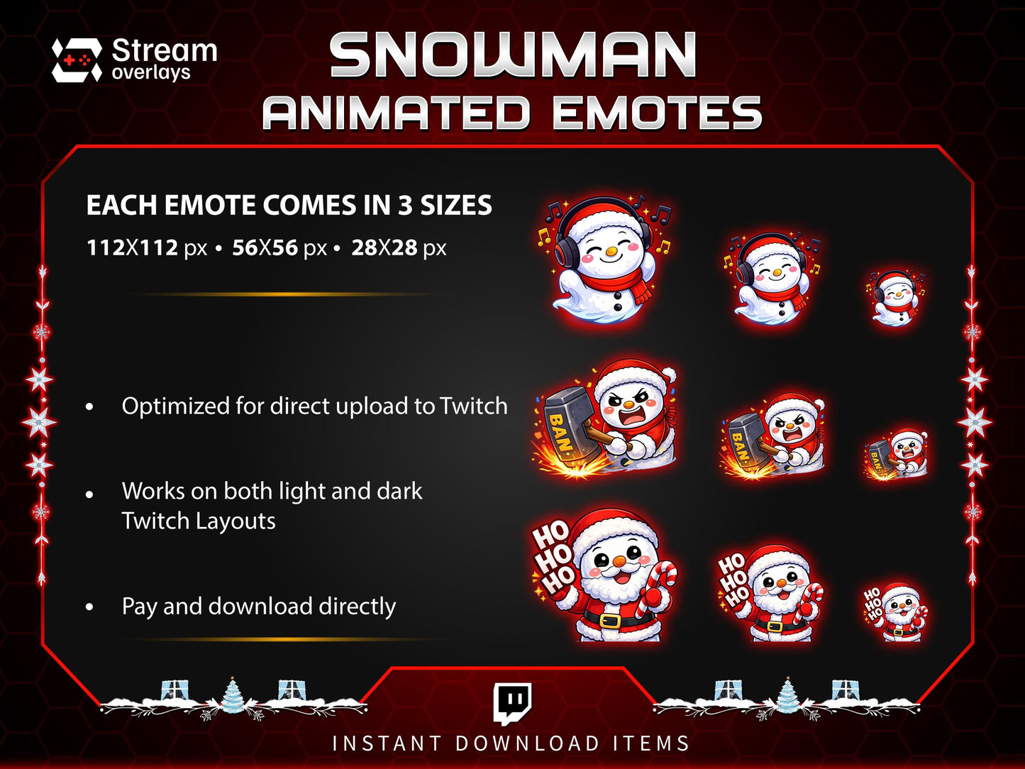 8x Snowman Animated Emotes | Christmas Holiday Emote Pack | Twitch Sub Emotes | Tiktok Emotes | Discord Emojis