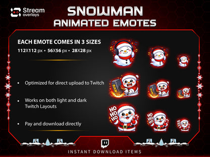 8x Snowman Animated Emotes | Christmas Holiday Emote Pack | Twitch Sub Emotes | Tiktok Emotes | Discord Emojis
