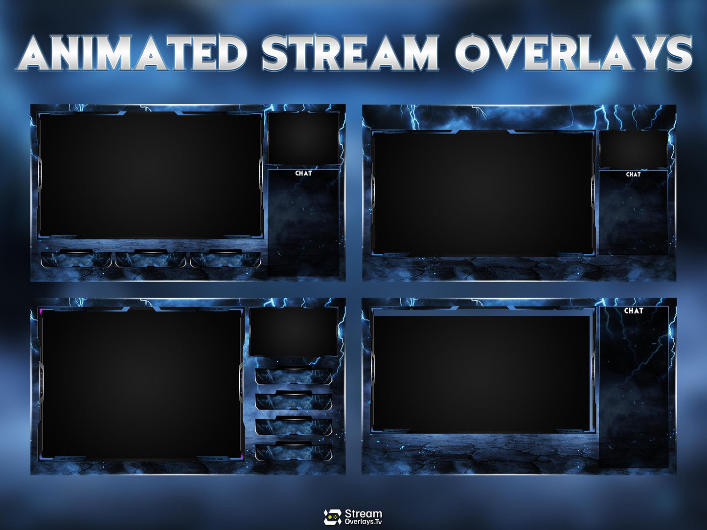 Blue Thunder Twitch Overlay | Lightning Streaming Pack | Electric Animated Scenes, Blue Smoke Streams, Twitch Alerts, Starting Soon Power