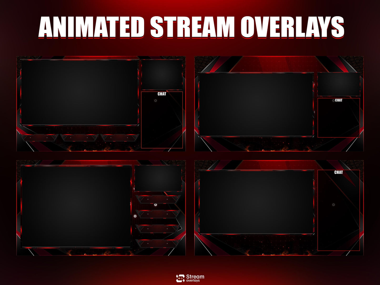 Red & Black Stream Overlay | Fire Twitch Overlays Pack | Elegant Animated Stream Package | Streams Scenes | Gaming Panels | Gamer Alerts