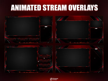Red & Black Stream Overlay | Fire Twitch Overlays Pack | Elegant Animated Stream Package | Streams Scenes | Gaming Panels | Gamer Alerts