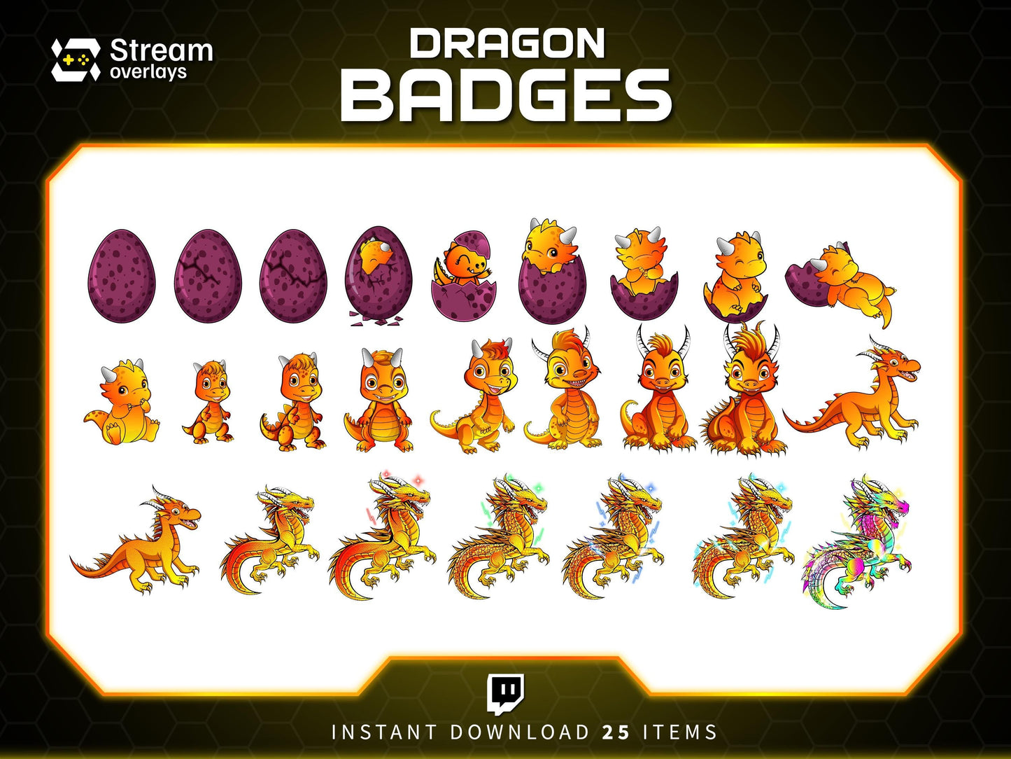 Dragon Sub Badges Bundle: Twitch, YouTube, Discord (Instant Download)