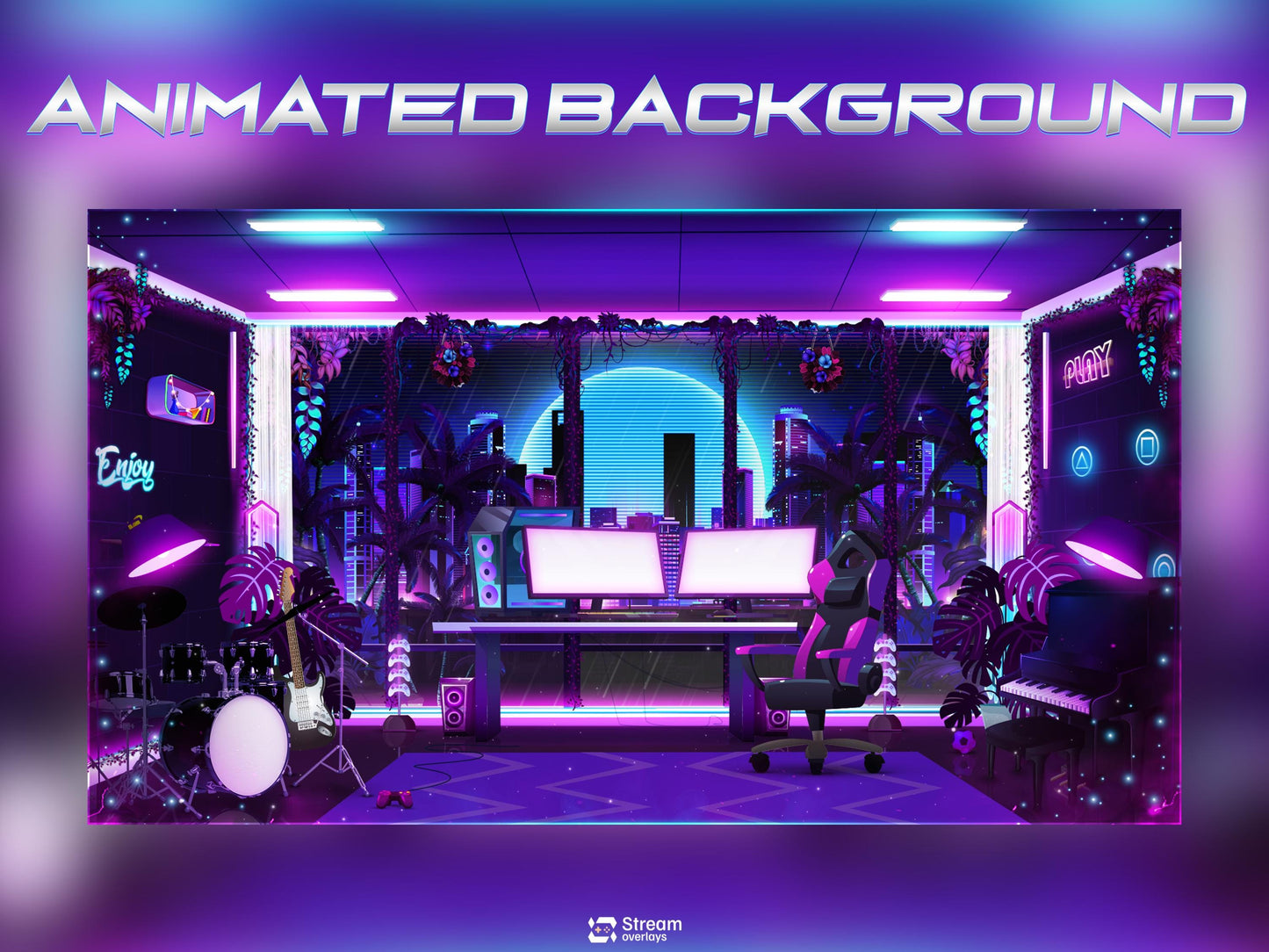 Retro Twitch Overlay | Neon Gaming Room | Anime Stream Overlays | Gamer Streams | Animated Streaming | Game Studio | Twitch Screens | Panels