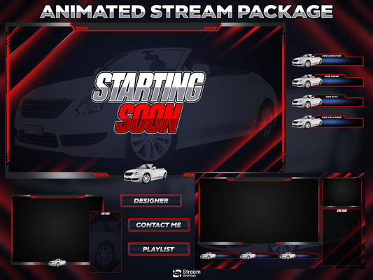 Car overlay pack | Animated Racing Stream Screens | Sport Car Theme | Gaming Overlays | Racers | Twitch Alerts | Panels | Auto Speed Pack