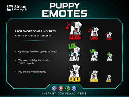 Dog Emotes Pack, Puppy Twitch Emotes, Cute Funny Dog Emote Bundle, Discord Twitch Streamer Emotes Set, Gaming Emotes Pack (Digital Download)