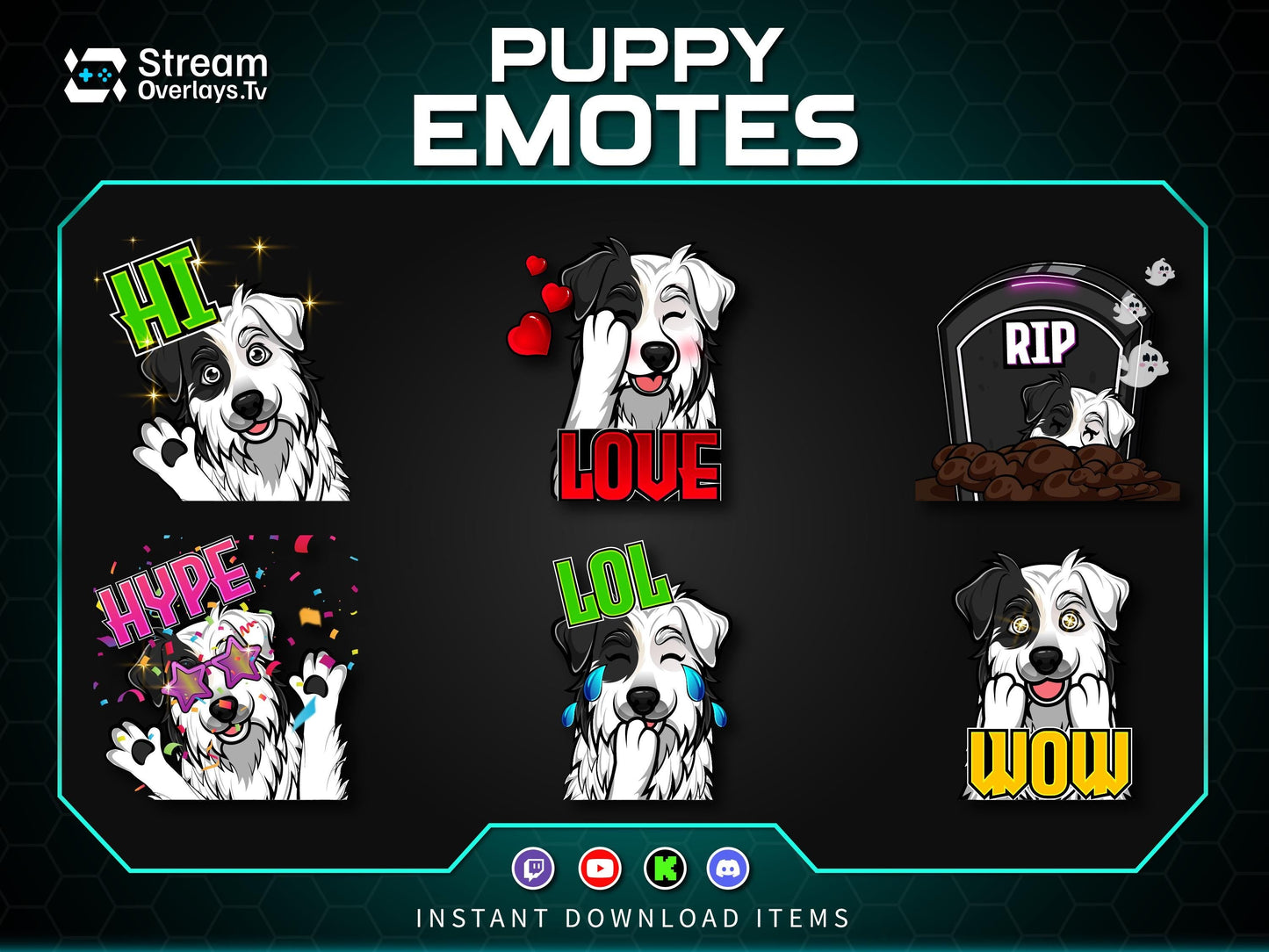 Dog Emotes Pack, Puppy Twitch Emotes, Cute Funny Dog Emote Bundle, Discord Twitch Streamer Emotes Set, Gaming Emotes Pack (Digital Download)