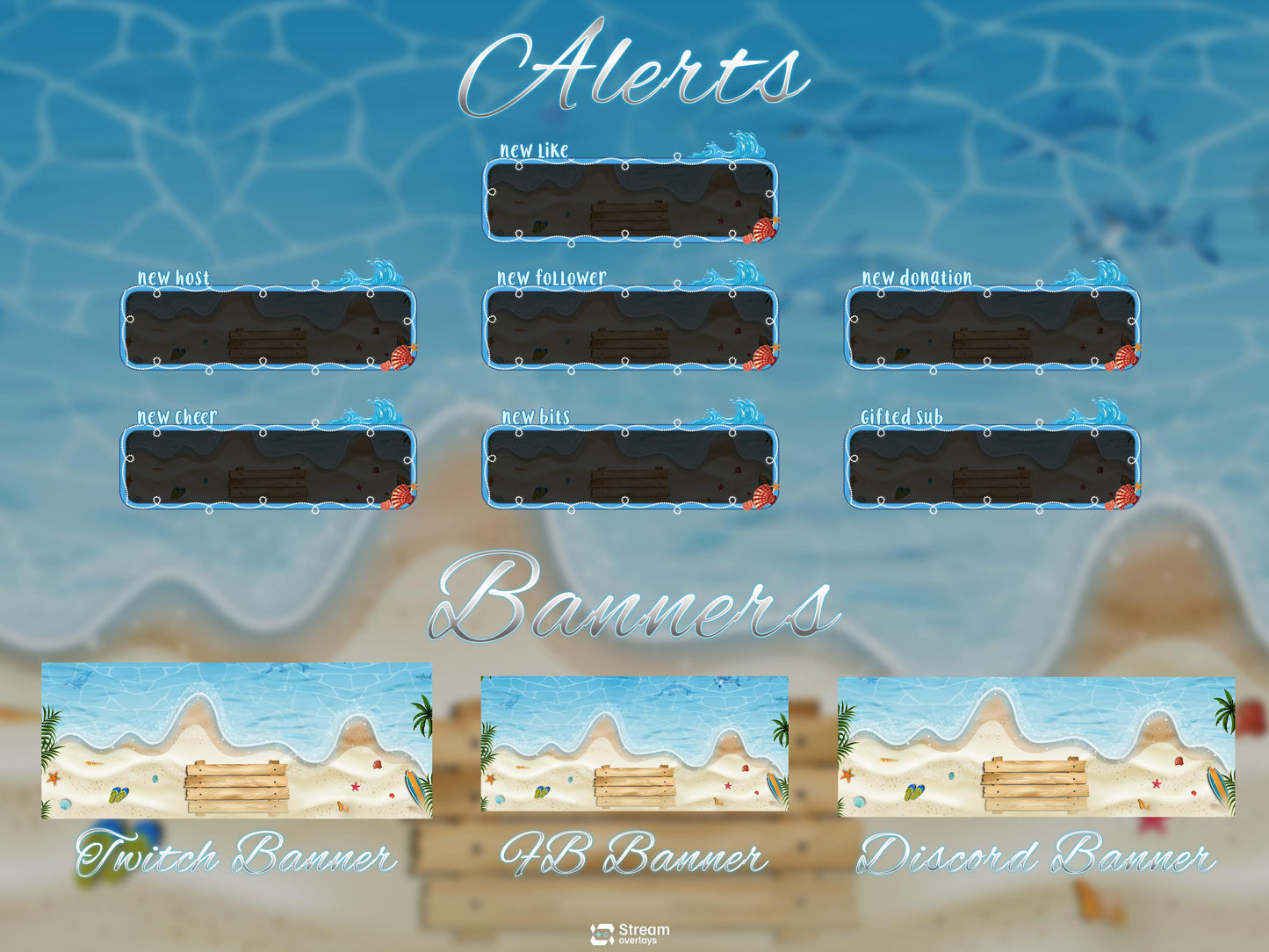 Beach Theme Gaming Overlay | Animated Streaming Pack | Summer Twitch Overlay | Ocean Screens Animation | Alerts | Panels | Streamlabs | OBS