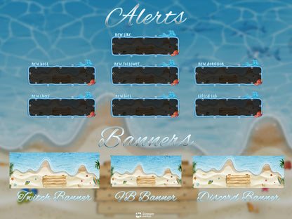 Beach Theme Gaming Overlay | Animated Streaming Pack | Summer Twitch Overlay | Ocean Screens Animation | Alerts | Panels | Streamlabs | OBS