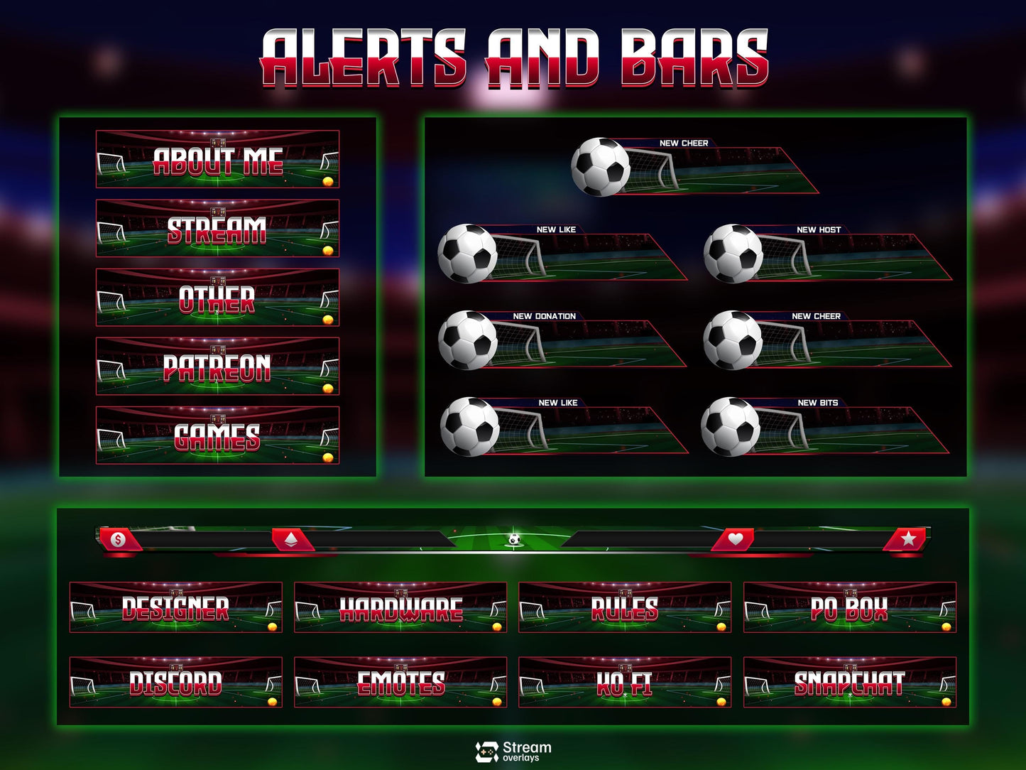 football Stream Overlay Pack | Animated Soccer Stream Screens | Sport Arena Theme | Stadium Overlays | Soccer Streamers | Twitch Alerts