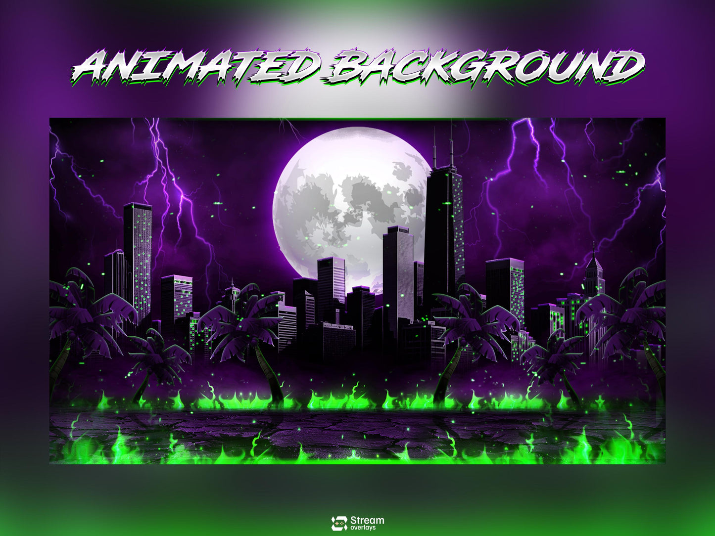 Neon Cyber City Twitch Overlay | Animated Purple Lightning Stream | Kick Screens | Streaming Scenes | Gaming Panels | Streaming Alerts | OBS