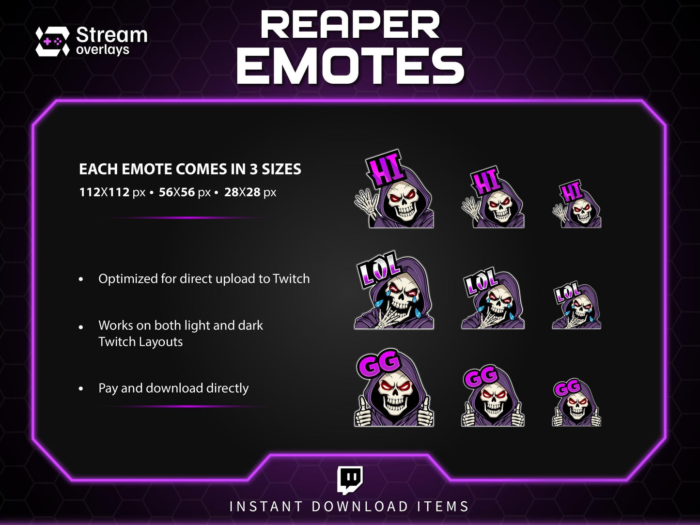 Reaper Twitch Emotes Pack | Grim Reaper Skull Emotes | Dark Gaming Stream Emotes | Twitch & Discord Emotes PNG