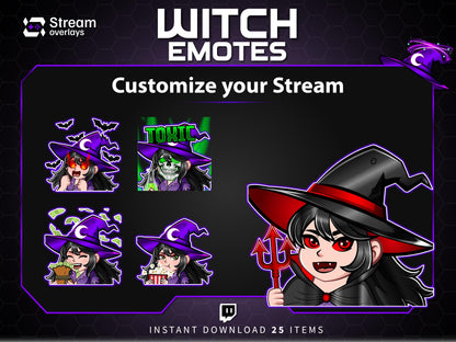 25 Witch Anime Emotes | Purple Halloween Twitch, Discord (Digital Download)