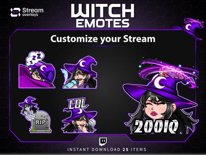 25 Witch Anime Emotes | Purple Halloween Twitch, Discord (Digital Download)