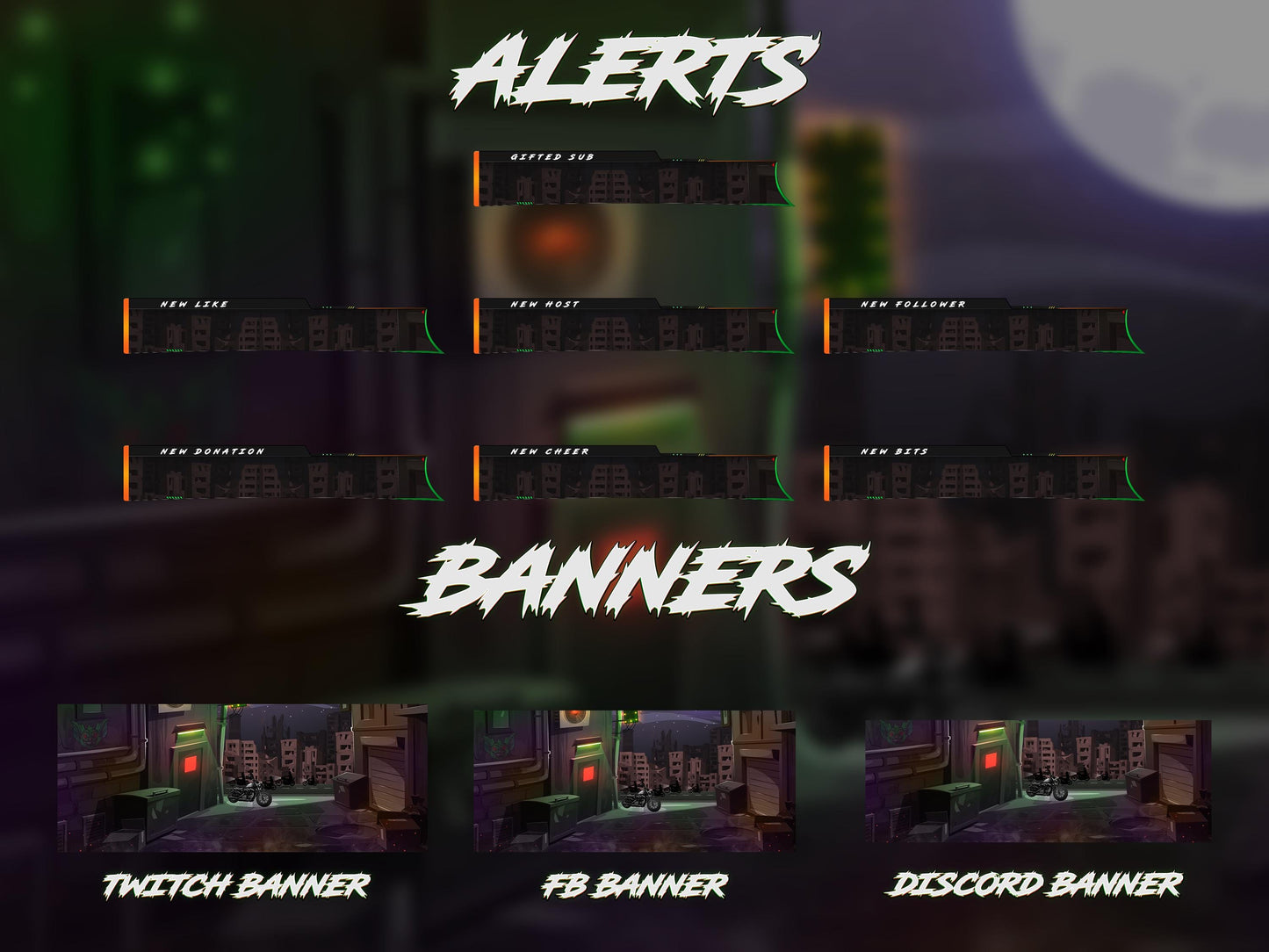 Dark Stream overlay Package | Biker Motorcycle Theme | Night City Twitch Pack | Animated Twitch Overlays | stream screens | Twitch Alerts