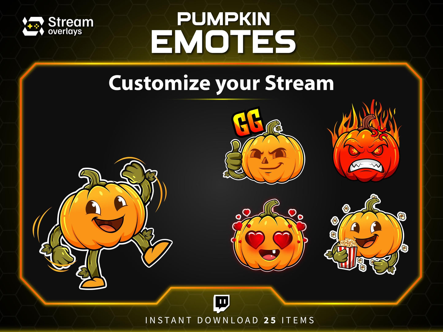 25 Pumpkin Stream Emotes, Spooky Fall Emojis (PNG Digital Download)