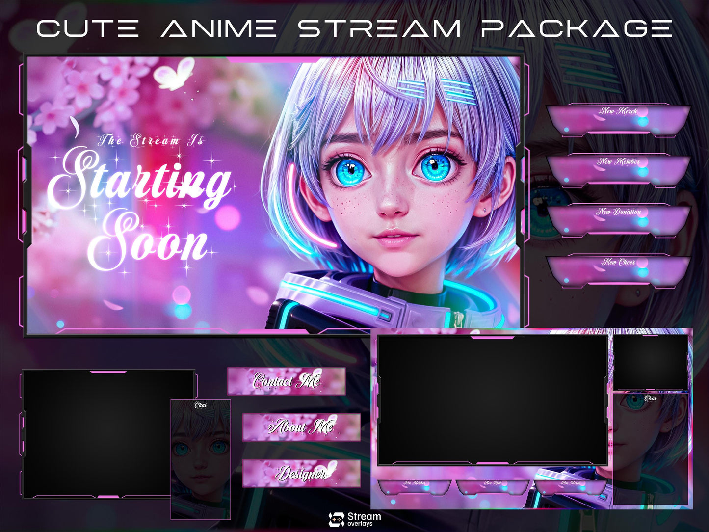 Anime Girl Twitch Overlay | Cute Streaming Pack | Sakura Stream Screen | Animated Overlays | Cherry Blossom Theme | Twitch Alert | Cozy Vibe