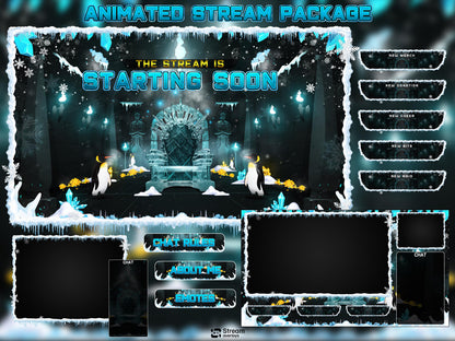 Ice Twitch Stream | Animated Frozen Streams | Snow Throne Streaming Screens | Fantasy Scenes | Animate Alerts | Snow Gaming OBS | Panels