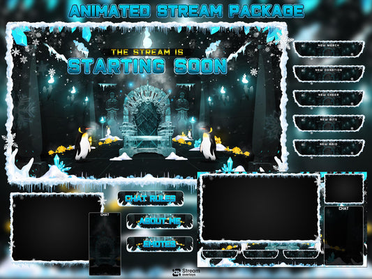 Ice Twitch Stream | Animated Frozen Streams | Snow Throne Streaming Screens | Fantasy Scenes | Animate Alerts | Snow Gaming OBS | Panels