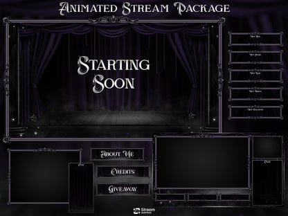 Elegant Theater Twitch Overlay Pack | Animated Dark Stage Curtain Stream Package, OBS Overlay, Twitch Panels, Stream Alerts | Kick & YouTube