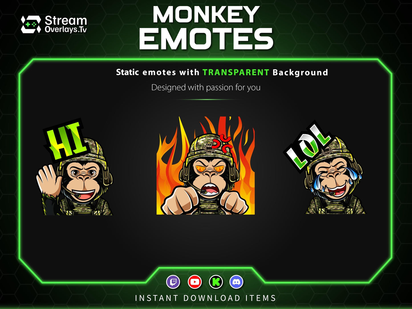 Soldier Monkey Emotes, Farmer Chimp Emojis,military Chimp Emote Pack, Gamer Ape Stickers,  Zoo Monkey Streamer, Twitch, Discord, Kick