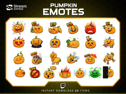 25 Pumpkin Stream Emotes, Spooky Fall Emojis (PNG Digital Download)