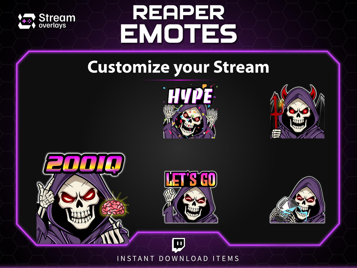 Reaper Twitch Emotes Pack | Grim Reaper Skull Emotes | Dark Gaming Stream Emotes | Twitch & Discord Emotes PNG