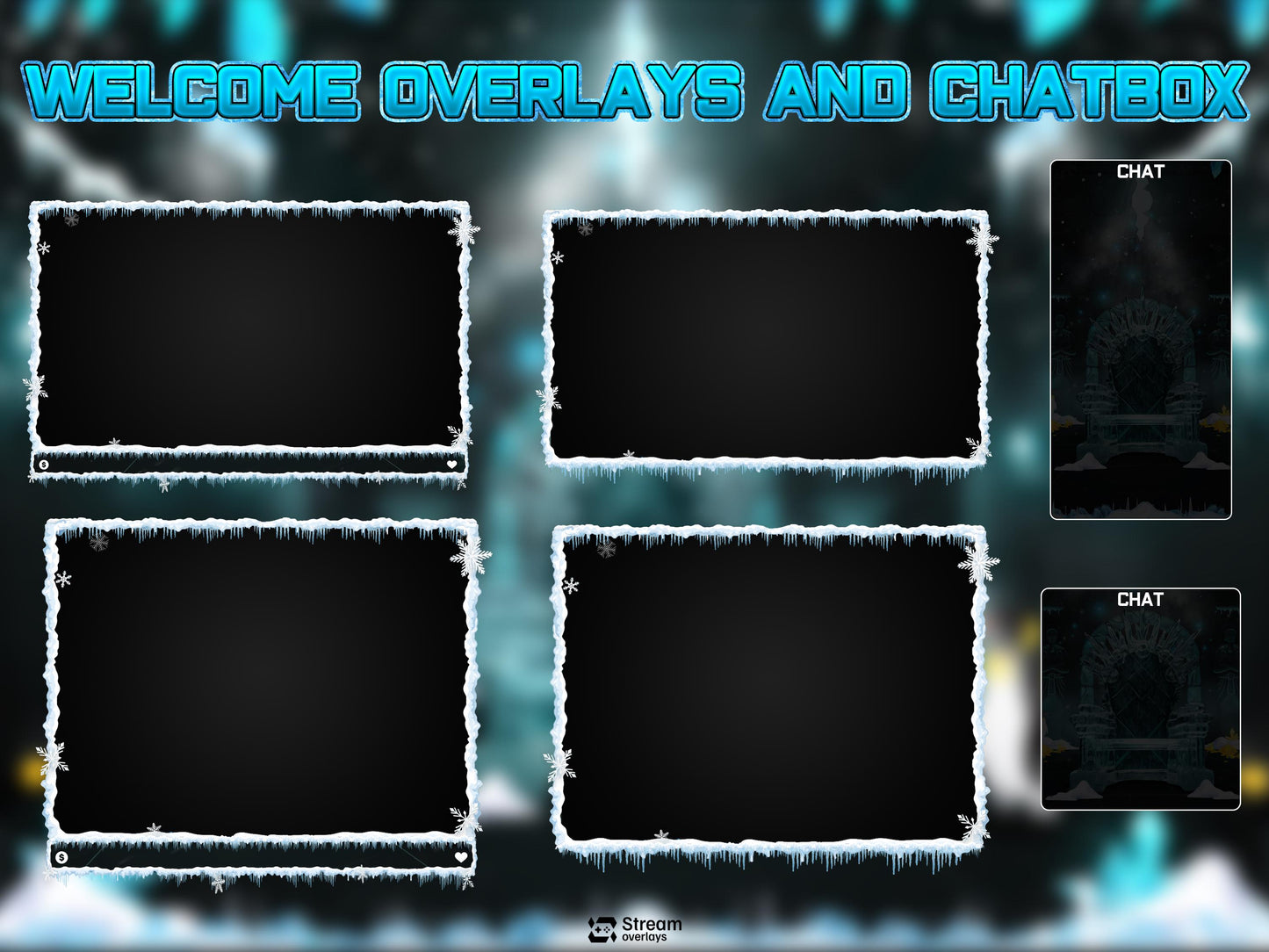 Ice Twitch Stream | Animated Frozen Streams | Snow Throne Streaming Screens | Fantasy Scenes | Animate Alerts | Snow Gaming OBS | Panels