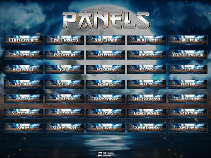 Blue Moon Stream Overlay Package | Midnight Lunar Twitch Overlay | OBS Overlay, Dark Blue Starting Soon, Twitch Panels, Stream Layout Assets