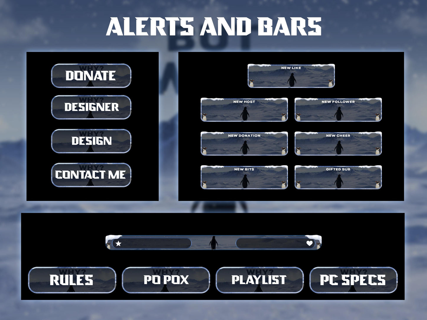 But Why Penguin Stream Overlay Pack | Nihilist Penguin Walking Mountains Twitch Streamer | Arctic Penguin Meme| Ice Snow Winter Lone Penguin