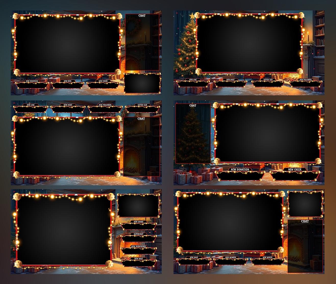 Cozy Christmas Twitch Overlay Pack | Winter Fireplace Stream Screens | Holiday Snow Scene | Animated Alerts & Facecam