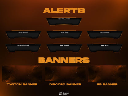 Cosmic Twitch Overlay | Space Gaming Stream | Orange Animated Pack | Nebula Streaming Scenes | Gaming Panels | Galaxy Theme | Streams Screen