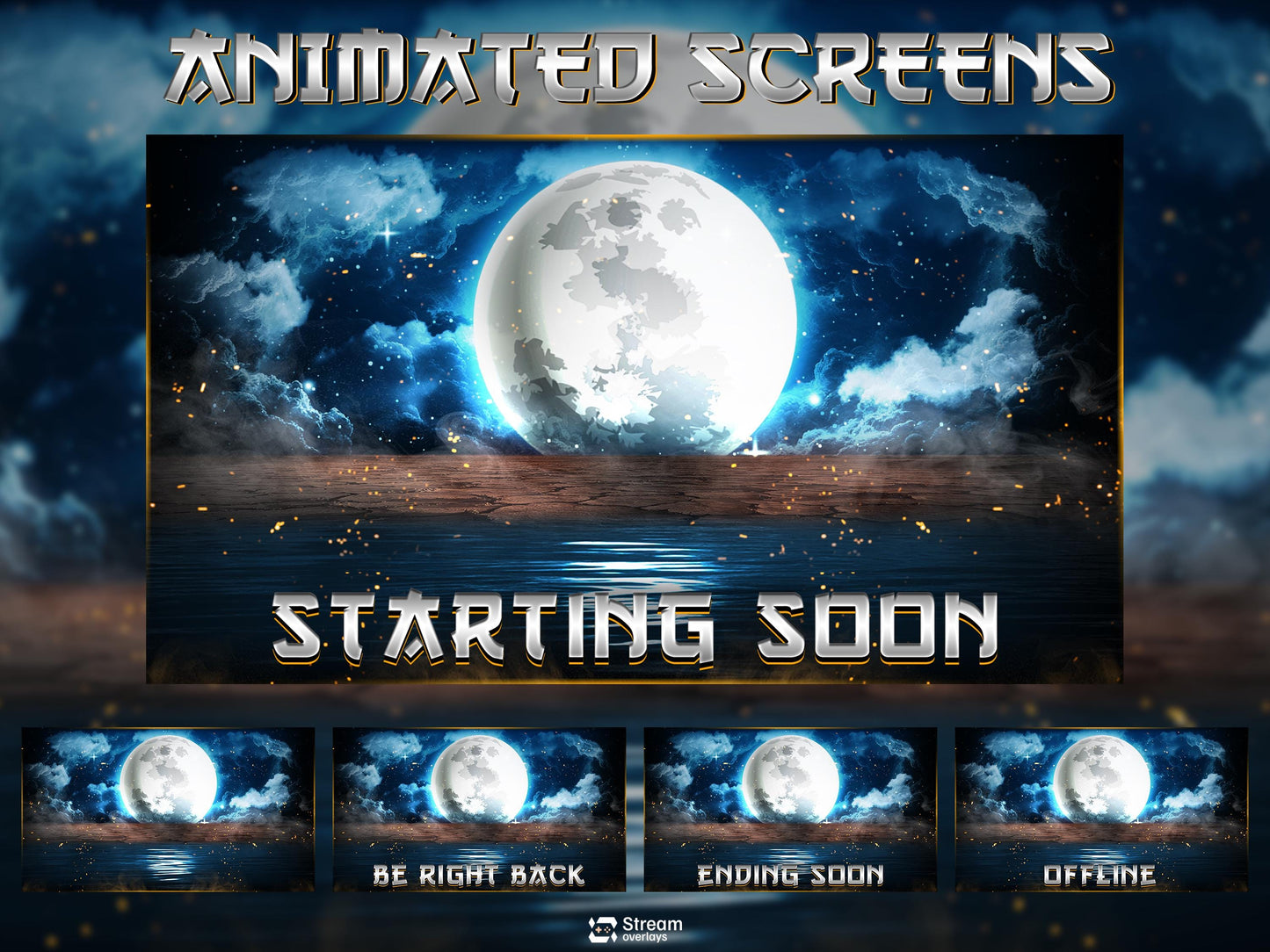 Blue Moon Stream Overlay Package | Midnight Lunar Twitch Overlay | OBS Overlay, Dark Blue Starting Soon, Twitch Panels, Stream Layout Assets