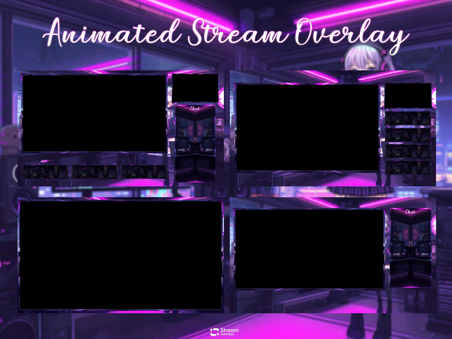 Cyberpunk Twitch Overlay | Neon Gaming Room | Anime Stream Overlays | Gamer Streams | Animated Streaming | Girl Package | Twitch Screens