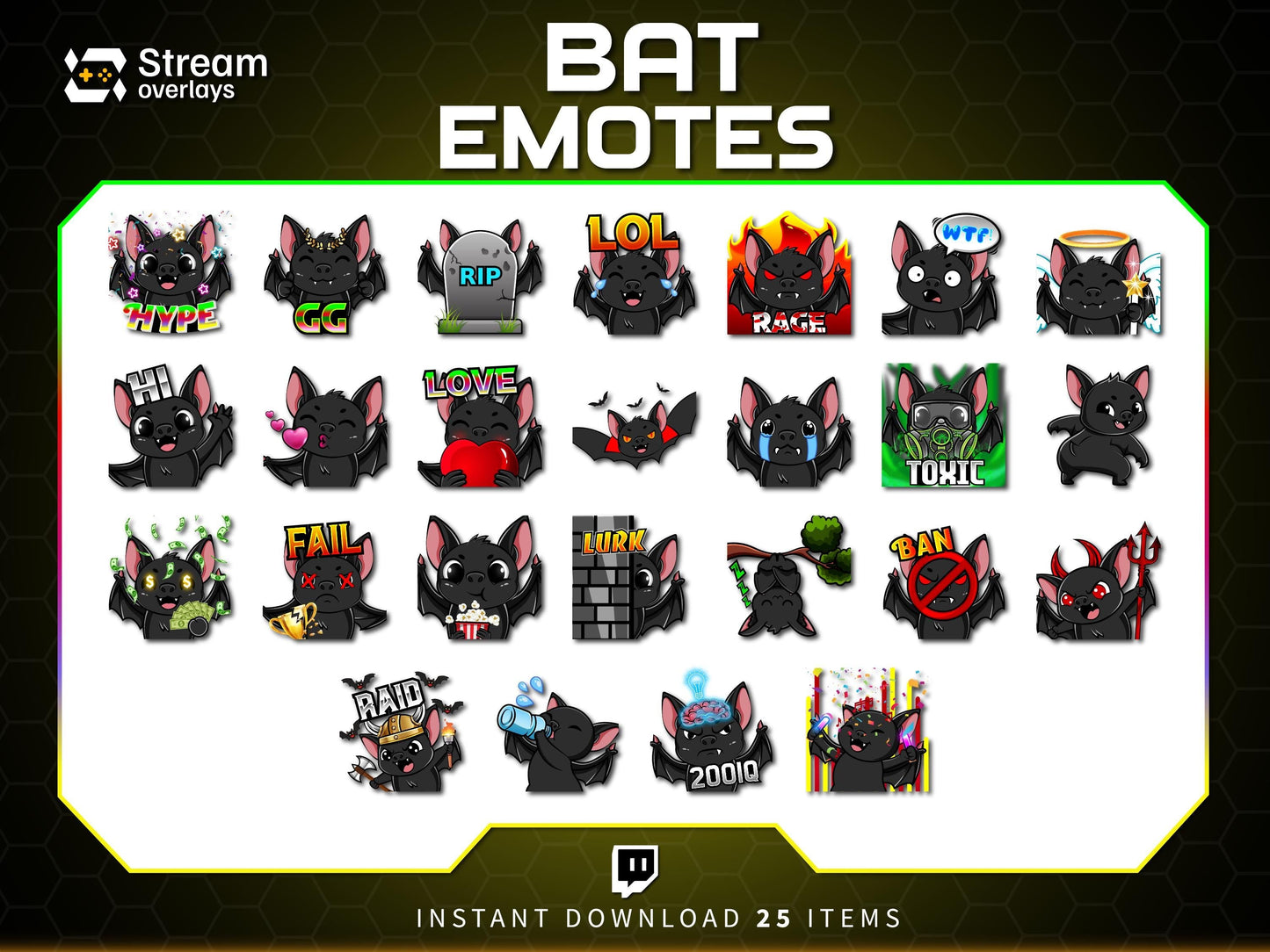 25x Spooky Bat Twitch Emotes | Animated & Static (Instant Download)