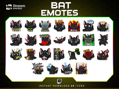 25x Spooky Bat Twitch Emotes | Animated & Static (Instant Download)