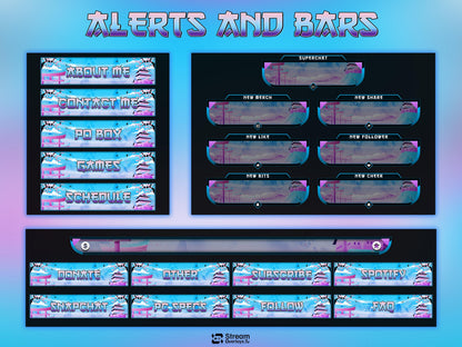 Japanese Kawaii Twitch Overlay | Sakura Cherry Blossom Stream Overlays | Cozy Mountain Lake OBS Bundle | Pastel Sky Screens, Panels, Webcam