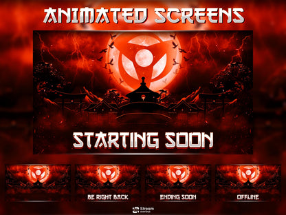 Dark Anime Twitch Overlay | Animated Samurai Theme | Warrior Stream Pack | Japanese Overlays | Ninja Streaming Package, Mangna Gaming Panels