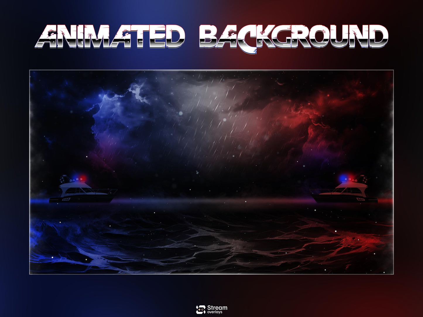 Ocean Police Twitch Overlay, Red and Blue Naval Cops Ocean Layouts for Streamers, Police Thunder Lightening Stream Overlay, OBS Crime Stream