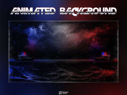 Ocean Police Twitch Overlay, Red and Blue Naval Cops Ocean Layouts for Streamers, Police Thunder Lightening Stream Overlay, OBS Crime Stream