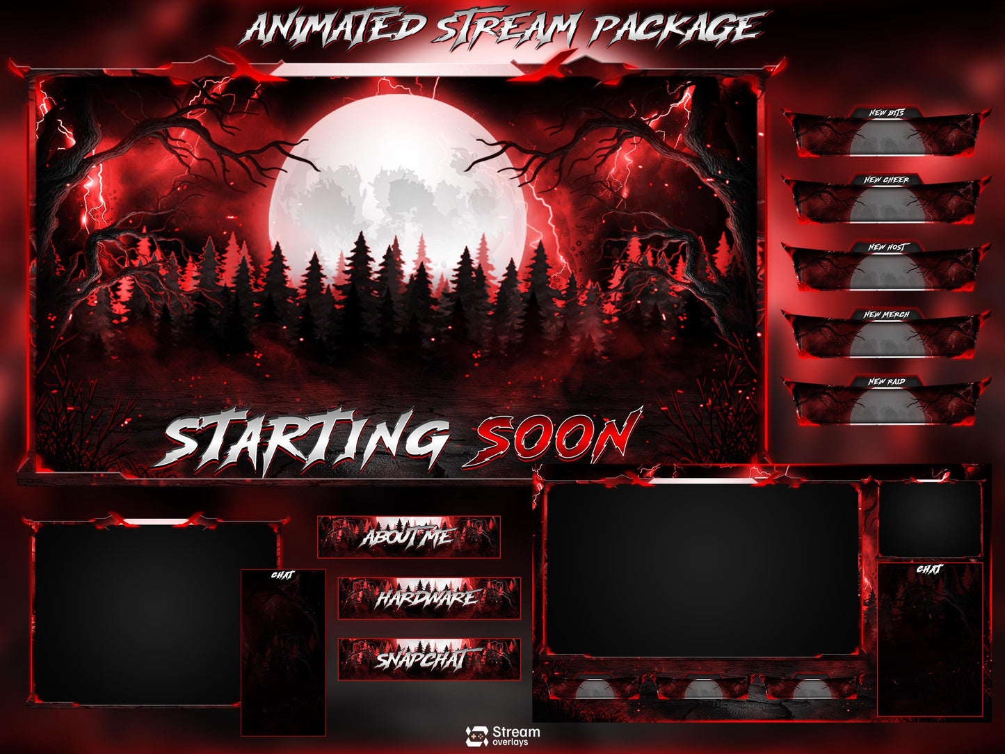 Blood Moon Stream Overlay, Spooky Forest Twitch Overlay, Dark Lightening Gaming Stream Wolf Moon Gothic Theme Alerts Panels OBS Kick YouTube