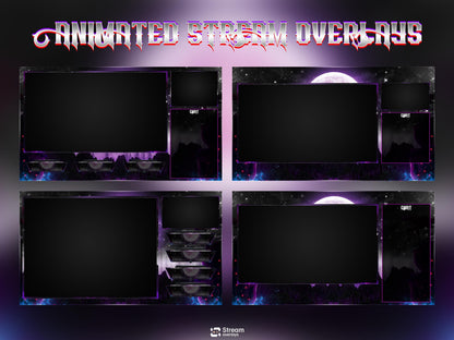 Gothic Moon Fantasy Twitch Overlay Pack | Night Animated Stream Package | Streaming Scenes | Fantasy Gaming | Panels | Alerts | Screens