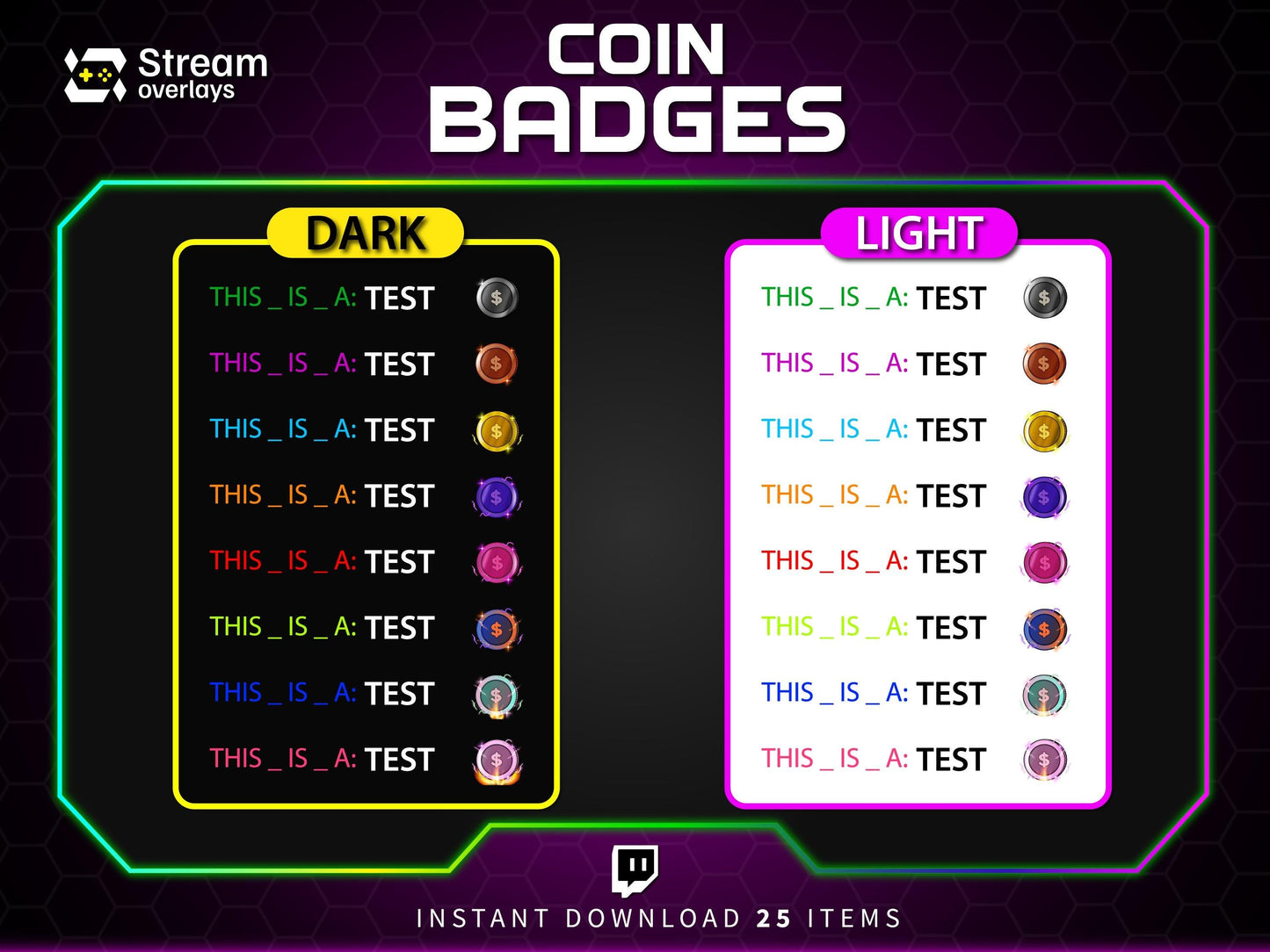 Coin Twitch Sub Badges, Dollar Currency Channel Points (Digital Download)
