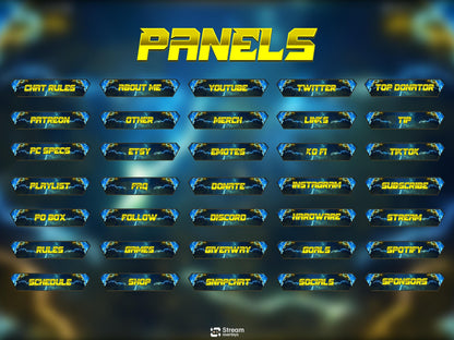 Energy Twitch Overlay | Lightning Streaming Pack | Electric Animated Scenes, Blue Yellow Power Streams, Twitch Alerts, Starting Soon, Panels