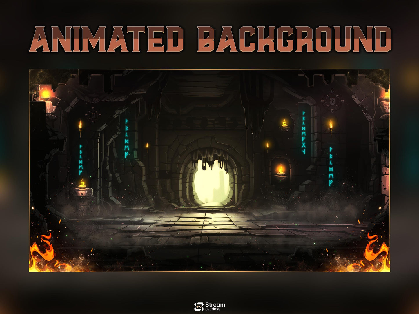 Ancient Castle Twitch Overlay | Royal Stone Cave Civilisation Stream Overlays | Fantasy Animated Overlay | Dungeon Fire, Gothic Rune Panels